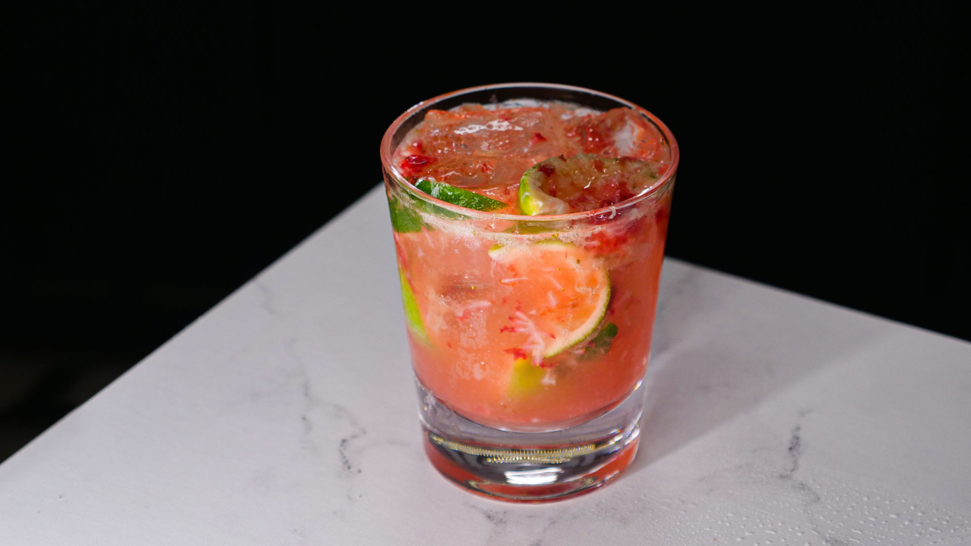colorful Strawberry Caipirinha cocktail